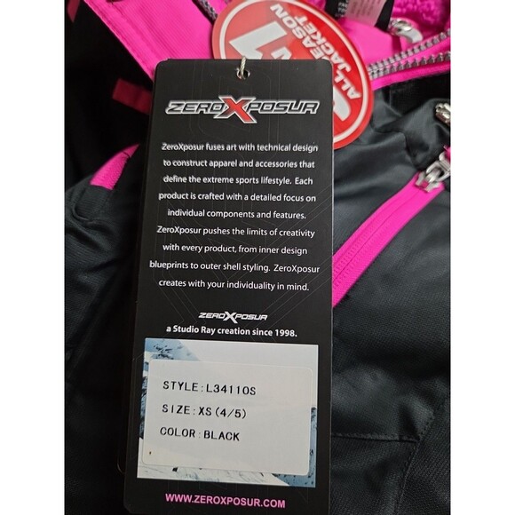 Zeroxposur 3-in-1 WINTER Snow JACKET Ski GIRLS Sz 4-5 XS Black Pink NEW W/ TAGS - Picture 13 of 13